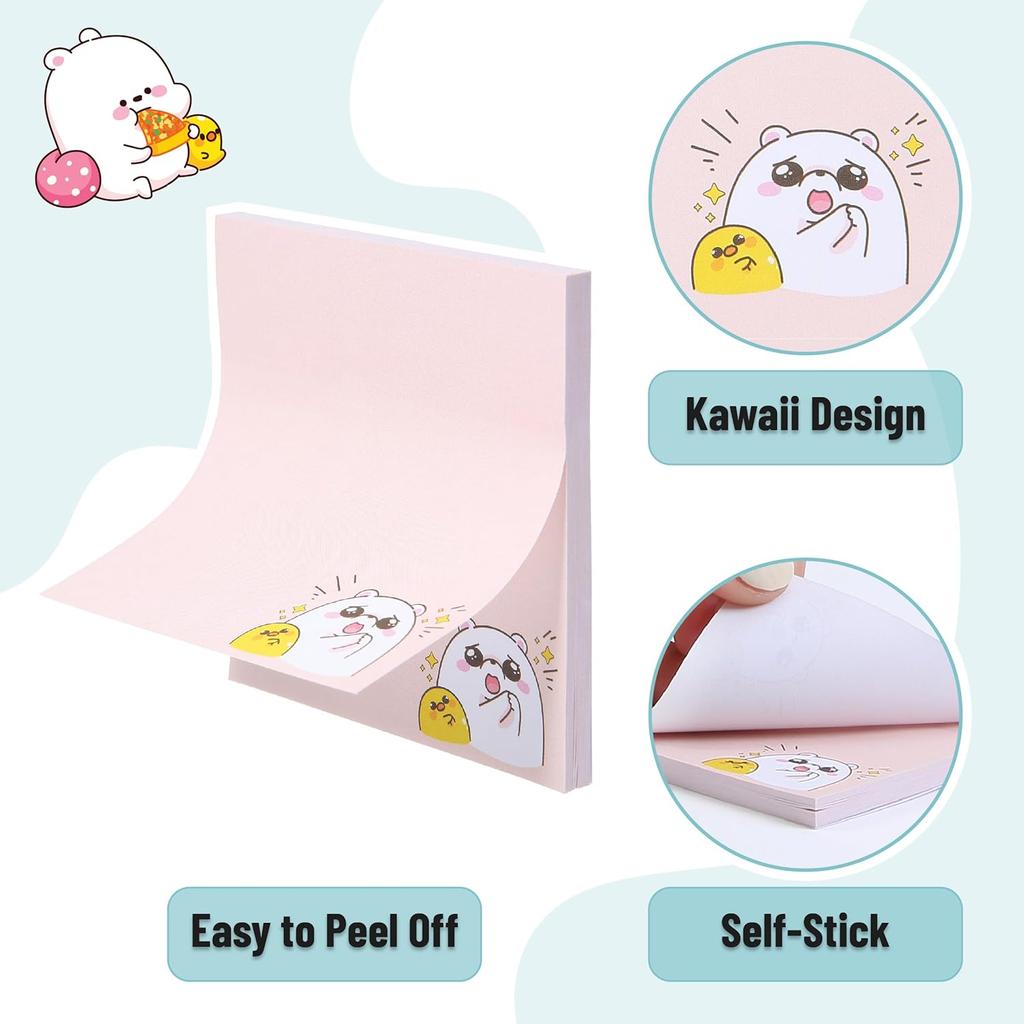 Mr. Pen- Sticky Notes, 3”x3”, 8 Pads, 400 Sheets, Cute Bear Sticky Notes, Sticky Pads Aesthetic