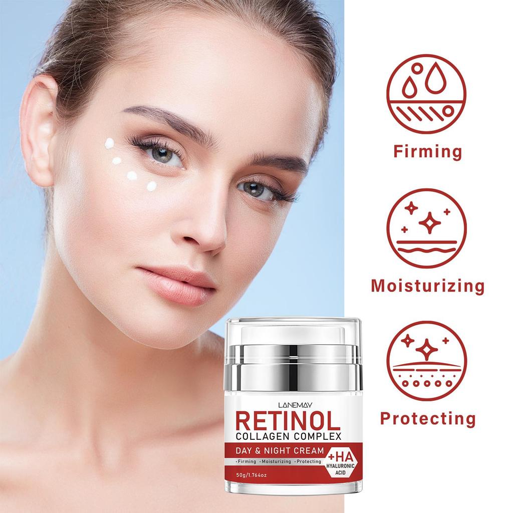 Увлажняющий крем с ретинолом для дня и ночи - Увлажняет сухую кожу, уменьшает мелкие и глубокие морщины, выравнивает тон кожи - Увлажняющий крем для лица для всех типов кожи, 50 г