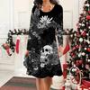 2025 Осень и Зима Новое Повседневное Женское Платье с Круглым Вырезом 3D Хэллоуинский Узор Идеальный Подарок на Хэллоуин Рождество