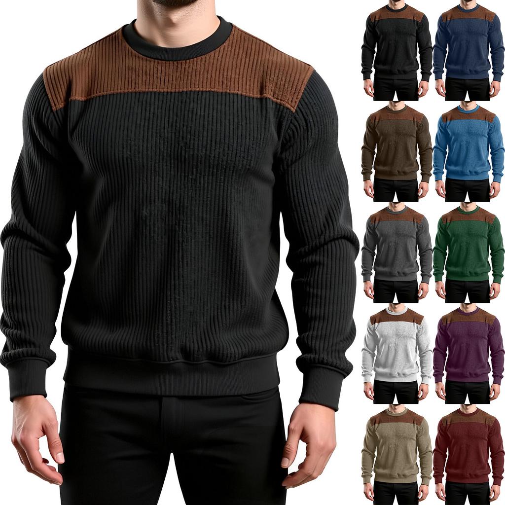 Men's Colorblock Round Neck Long Sleeve Tops Men's Sports Large Size Casual Round Neck Tops
