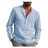 Men's Long Sleeve V-Neck Casual Beach Shirt Solid Color Simple High Stretch Pullover Top