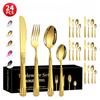 Stainless Steel Embossed Handle Western Food Hotel Tableware Knife, Fork and Spoon Dessert Spoon 24 Pieces Suit