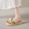 Женские милые тапочки с бантом, летние уличные нарядные с открытым носком, повседневные сандалии на толстой подошве для девочек, сандалии на платформе, большие размеры