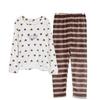 Women Autumn Winter Two Pieces Sets Warm Flannel Homewear Trousers Long-sleeved Pajamas Coral Velvet O-neck Loose Cartoon Cute