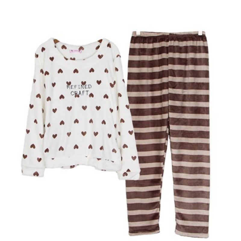 Women Autumn Winter Two Pieces Sets Warm Flannel Homewear Trousers Long-sleeved Pajamas Coral Velvet O-neck Loose Cartoon Cute