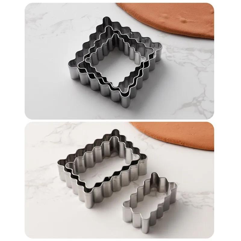 Stainless Steel Biscuit Mold Blessing Frame Wave Rectangle Square Cookie Cutter Mold Wedding Fondant Cake Decoration Baking Mold