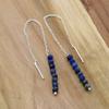 Lapsi Lazuli 925 Silver Threader Earrings, Natural Gemstone Women Handmade Fringe Earrings