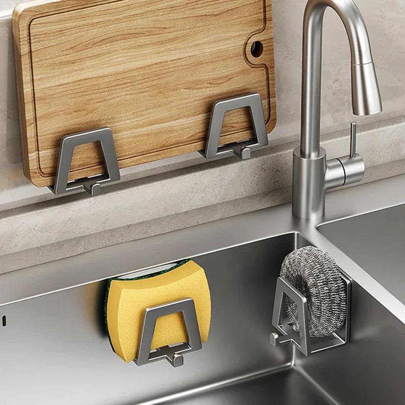 Держатель для губки из нержавеющей стали, самоклеящиеся стеллажи для сушки раковины, губки, полка, кухонные настенные крючки для хранения, держатели, органайзер