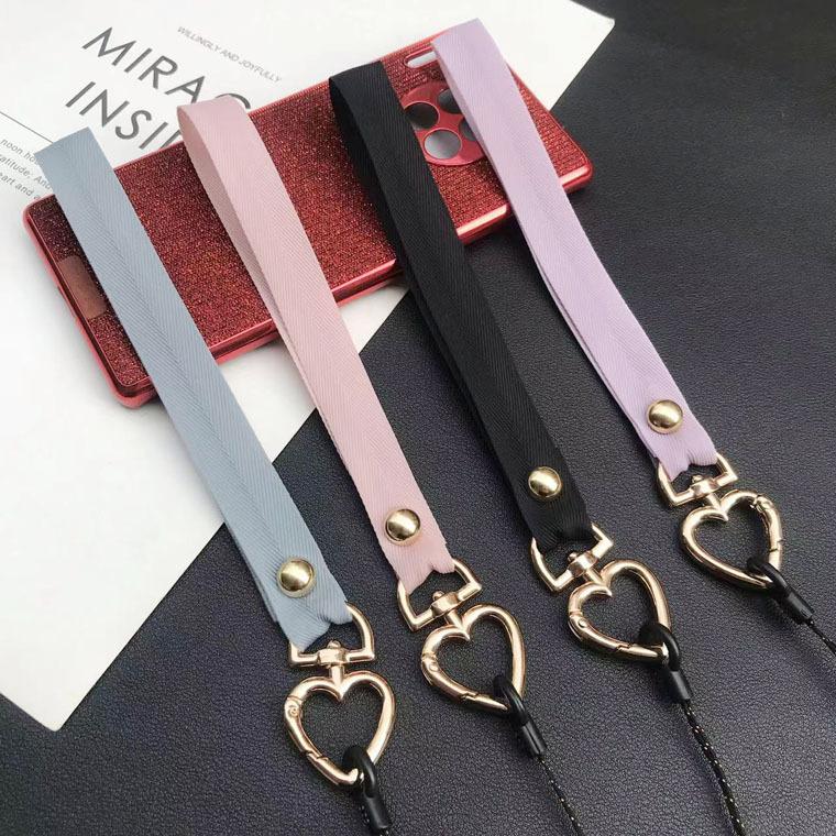 New Love Buckle Mobile Phone Lanyard Short Mobile Phone Chain Solid Color Silky Webbing Wrist Rope Non-slip Anti-fall Lanyard