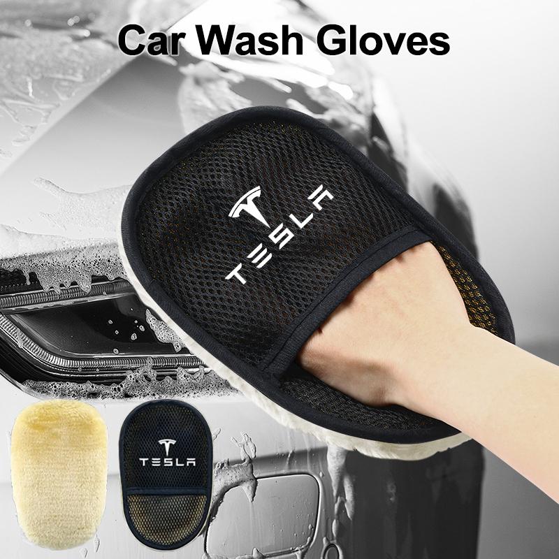 SGJPH1 Car Wash Glove Wool Soft Bristled Cleaning Brush Tools For Tesla Model 3 Y Cybertruck S X Bonina Juguete Roadster Highland 2024
