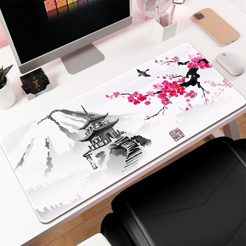 Ink Cherry Blossom Mouse Pad Large Office Desk Pad Life Black and White Series Mouse Pad Rubber Non-slip