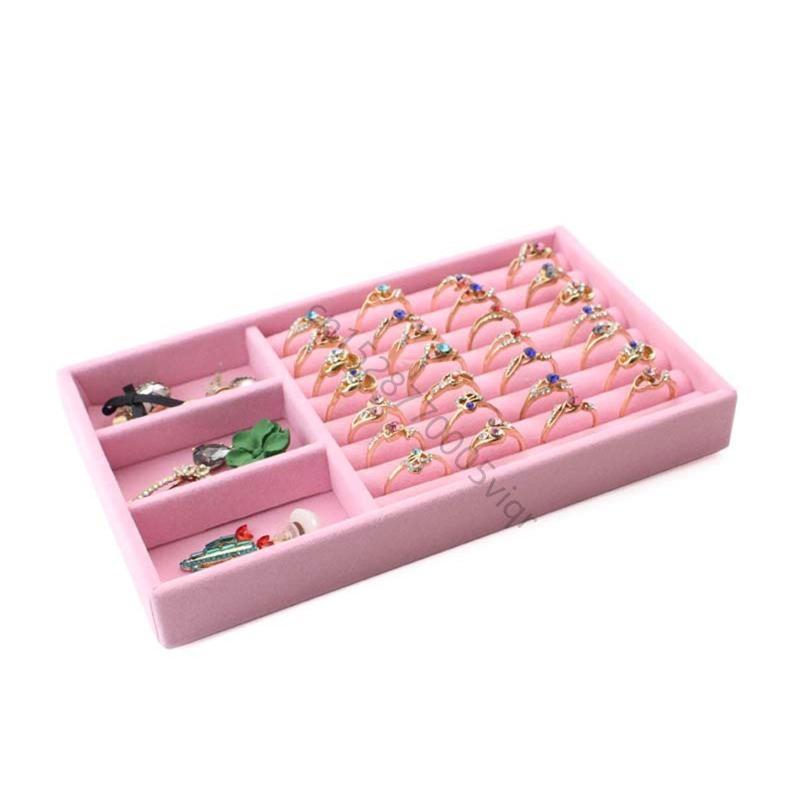 Girl Heart Pink Flannel Jewelry Storage Tray Ring Box Earrings Jewelry Display Multi-lattice Storage Tray AXYD