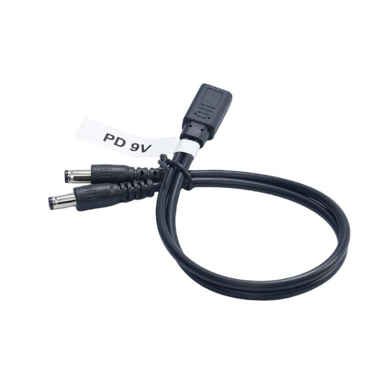 USB C к двойному DC-кабелю питания 5,5x2,1 мм 9 В 12 В 3 А для светодиодных лент, роутера, вентилятора, динамика, зарядки