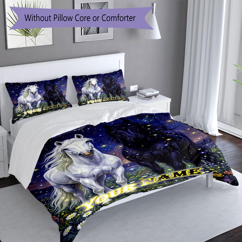 3PC Custom Name "Galaxy Horse Dreams" bedding,soft and breathable,2D flat print,room decor.,Poster Three-piece set,Soccer Three-piece set,Art,Poster,S