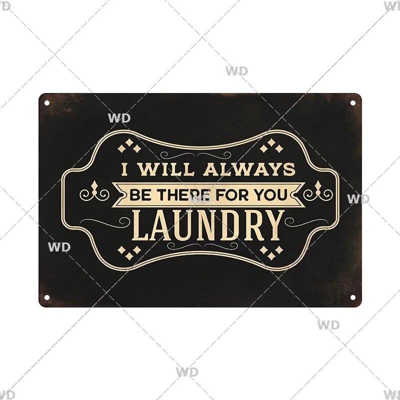 Laundry Vintage Metal Sign Tin Sign Funny Metal Plaque Retro Plate Metal Poster Open 24 Hours for Home Room Washroom Wall Decor