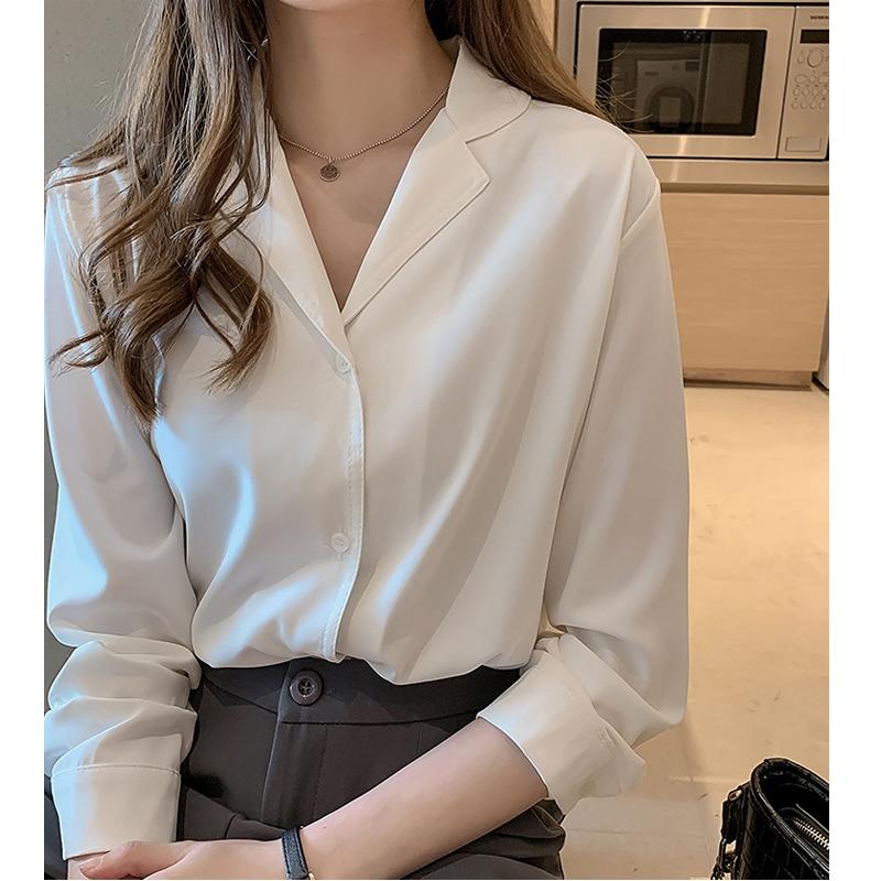 Белая рубашка, женская свободная шифоновая рубашка, рубашка на пуговицах с длинными рукавами, блузка, женская рубашка с отложным воротником, OL стиль, Blusas Ropa De Mujer