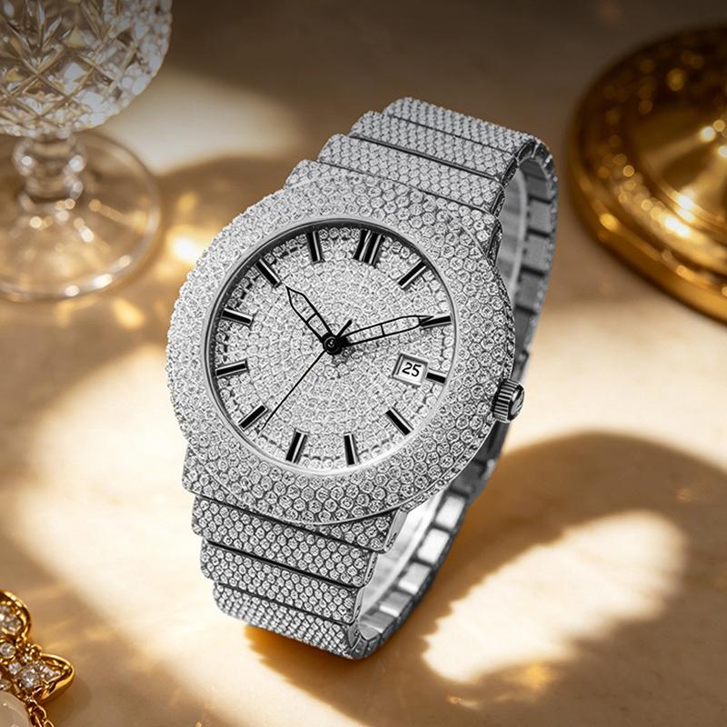 Bling Diamond Wrist Watches for Ladies Sparkling Full Crystal Quartz Watch Date Waterproof Fashion Dress Watch for Man