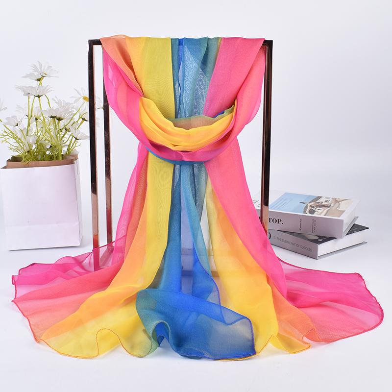 Spring/Summer New Three Color Gradient Silk Scarf 75 * 180 Georgette Long Scarf
