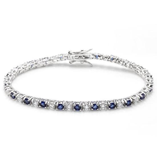 Gift from New York Bracelet Sapphire Color Tennis Bracelet Platinum Finish Silver 925 Women's