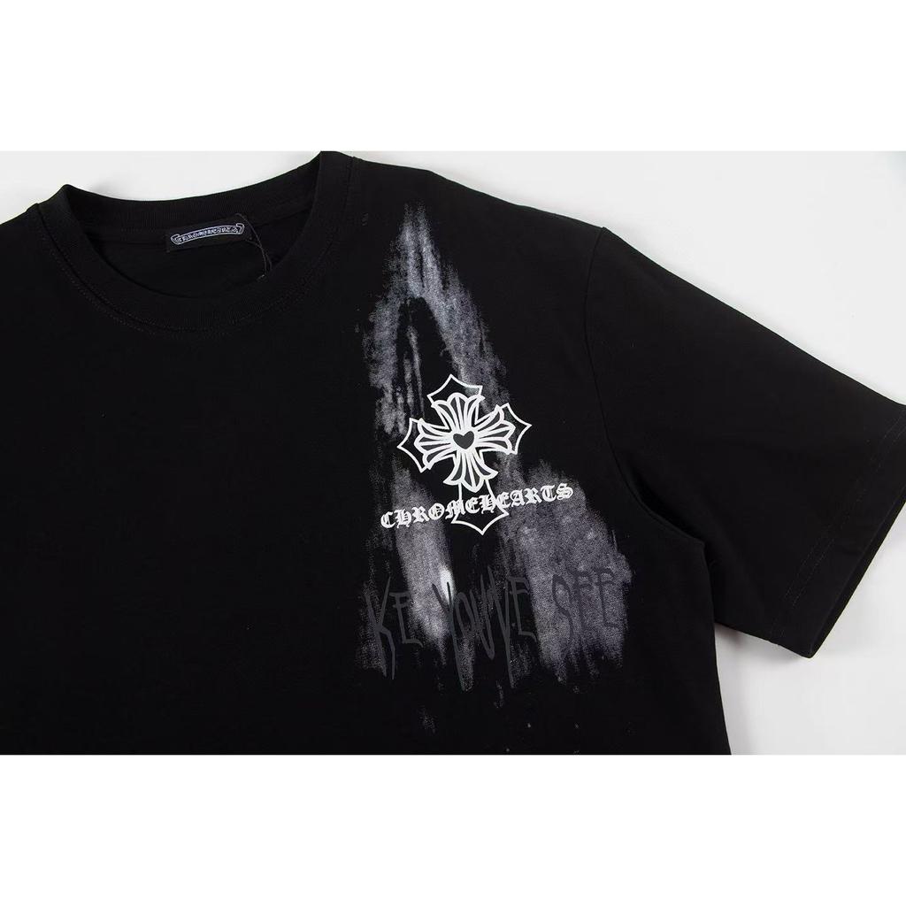 W362 CHROME HEARTS Лето 2026 Новый Высококачественный Хлопок Круглый Вырез Свободный Большой Размер Мужская и Женская Футболка Футболка для Пары