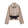 Осень Новая Женская Одежда Повседневный Стиль Контрастный Пояс Лацкан Длинные Рукава Короткая Куртка 8427347