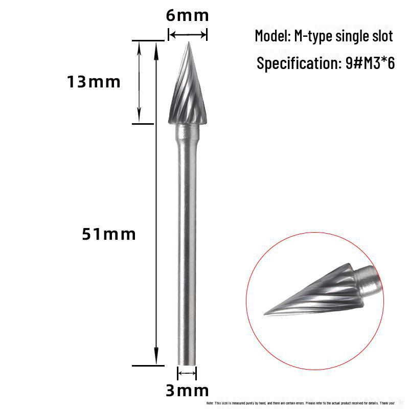 Напильник из вольфрамовой стали с твердосплавной шлифовальной головкой для полировки металла, резьбы по дереву, фрезерования - 3x6 мм