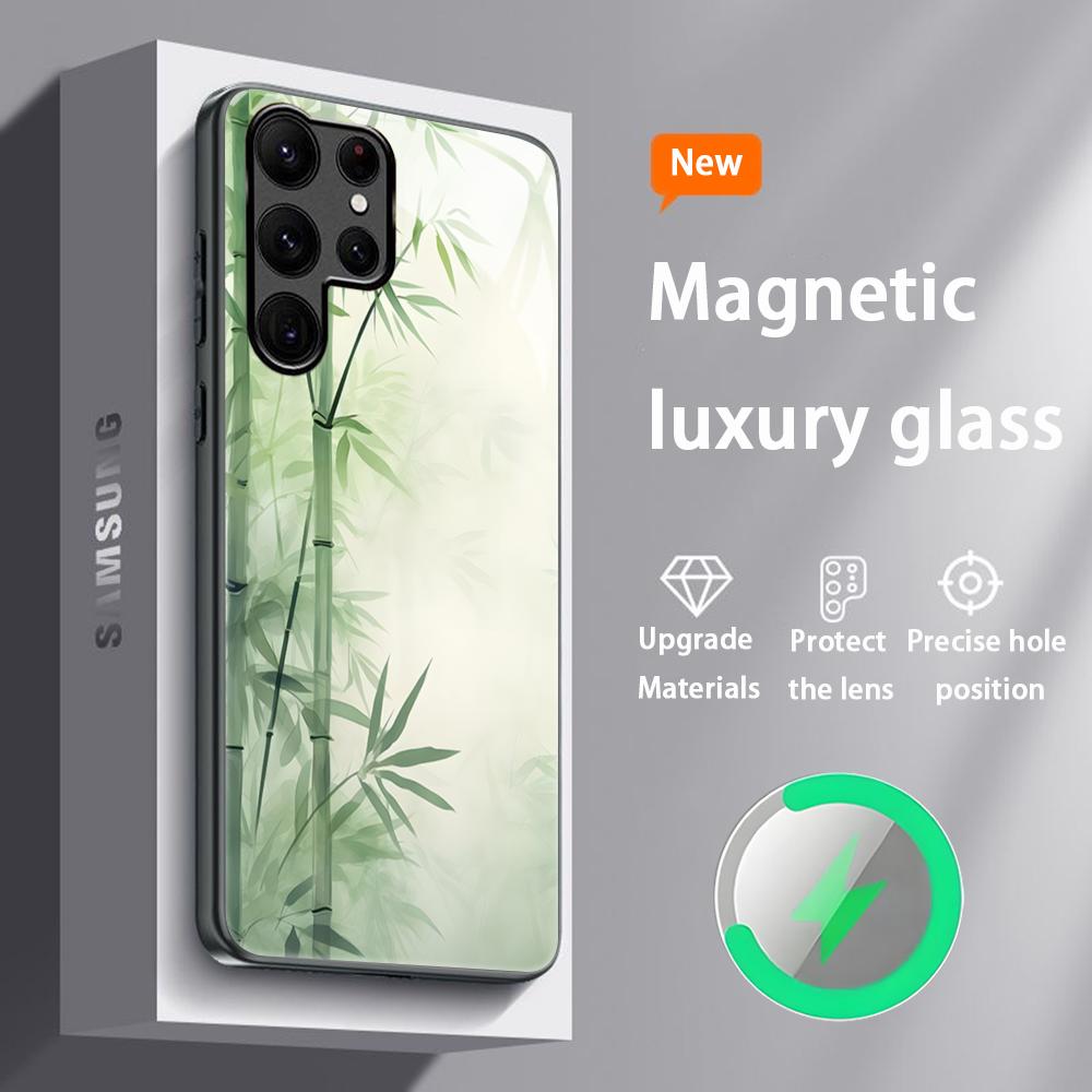 Design Ink Bamboo Painting Hot Phone Case For Samsung S26 S25 S24 S23 S22 S21 S20 Plus Ultra Glass Magnetic Case