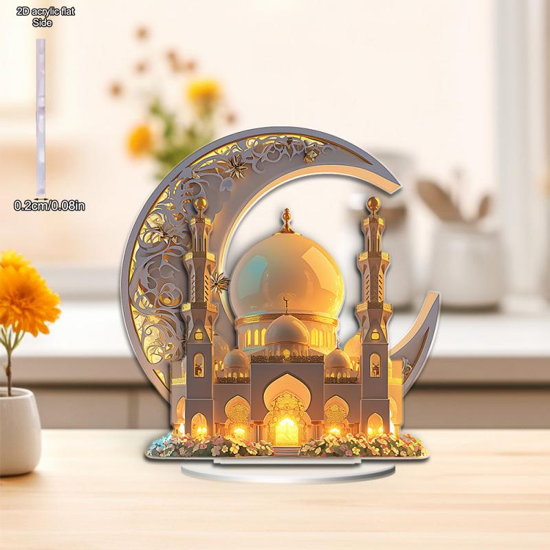 1pc Acrylic Crescent Castle Adorable Table Sign - 2D Flat Acrylic Desktop Ornament, Wall Decor Art, Four Seasons Decoration