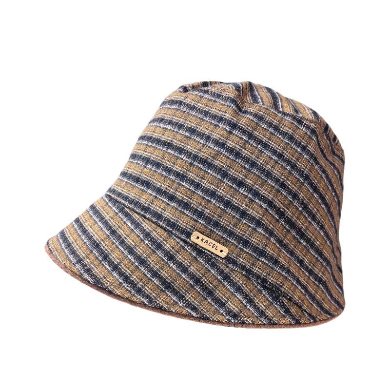 New retro plaid bucket hat autumn and winter face small fashion versatile basin hat British style sunshade sunscreen hat