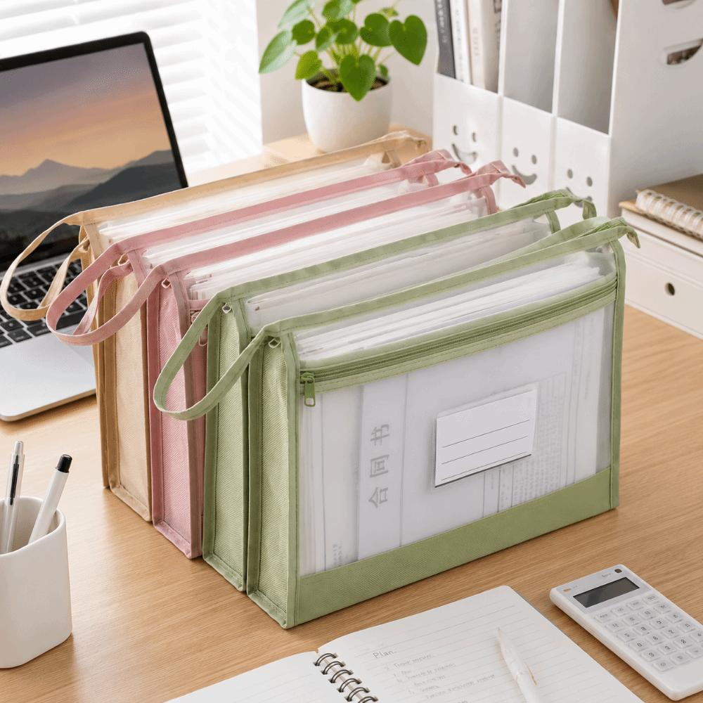 Transparent Mesh File Bag Double Layer Subject File Bag School Handheld Bag Travel