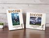 Darling Souvenir MADE WITH LOVE Personalized Wood Engraved Picture Frame, Table Top White Photo Frame (Soccer)