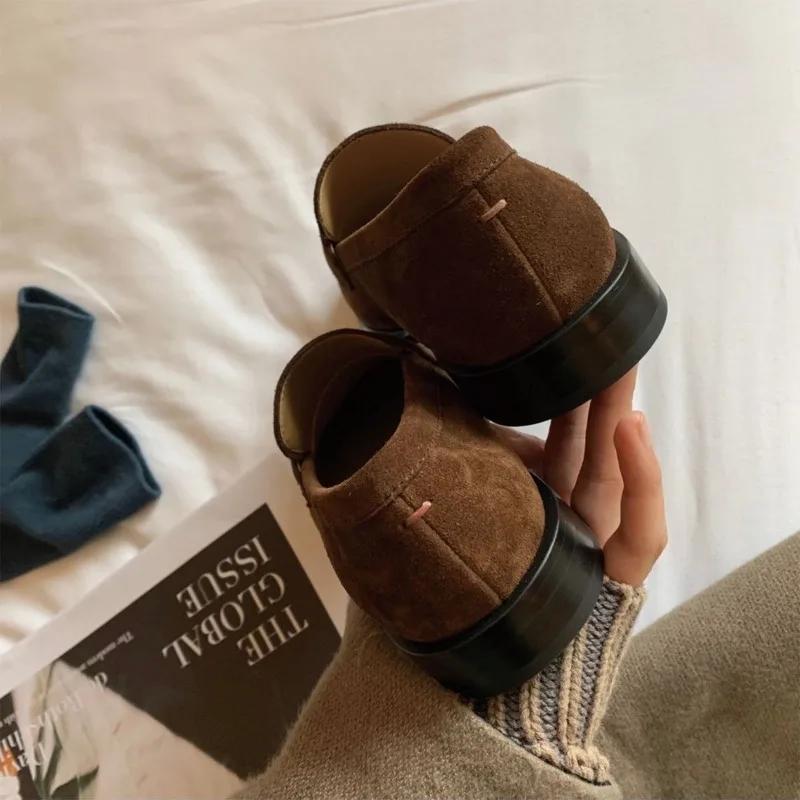 Ретро-обувь Женские мокасины Кожаные женские туфли Sapatos Femininos Sepatu Wanita Kulit Asli Туфли-лодочки с круглым носком для женщин