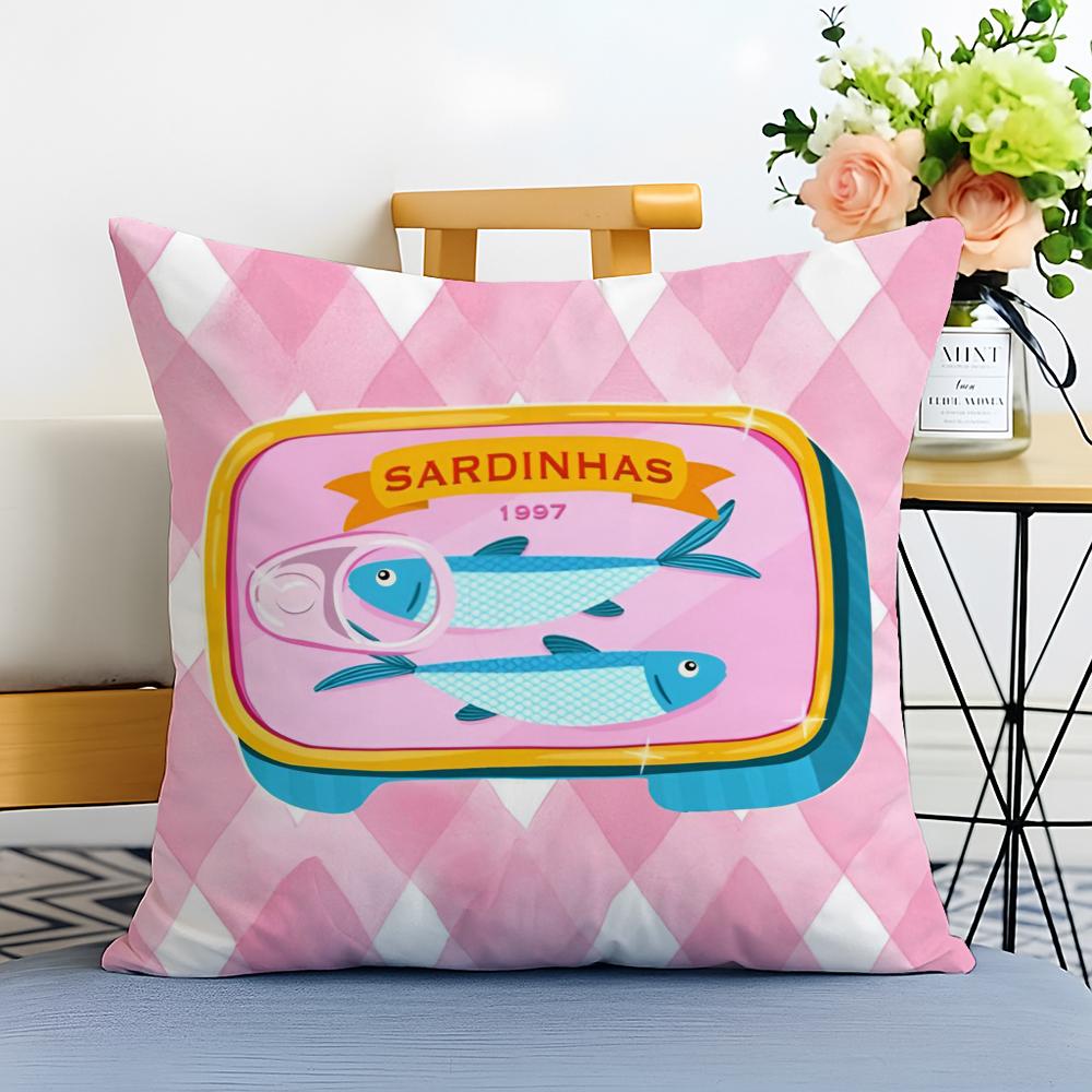 Sweet Lovely Cute Coastal Charm SardineS Cushion Cover Washable Linen Pillowcase Soft for Sofa Bed Cozy Home Room Decor