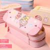 Japanese Style Double-Layer Pencil Case for Back-to-School - Large Capacity, Cute Canvas Design for Elementary School Girls