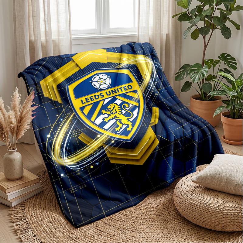 Leeds United Football Print Flannel Blanket, Soft Warm Lightweight Throw Blanket for Sofa Bed Camping