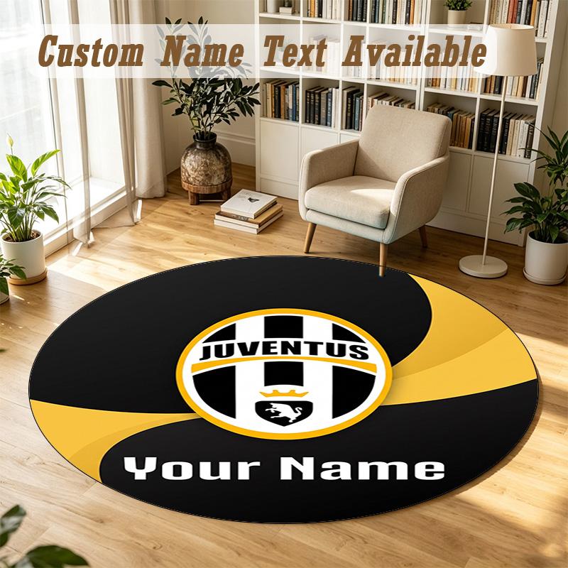 Round Rug Custom NameJuventus FC Pattern Non Slip Carpet Home Floor Decor