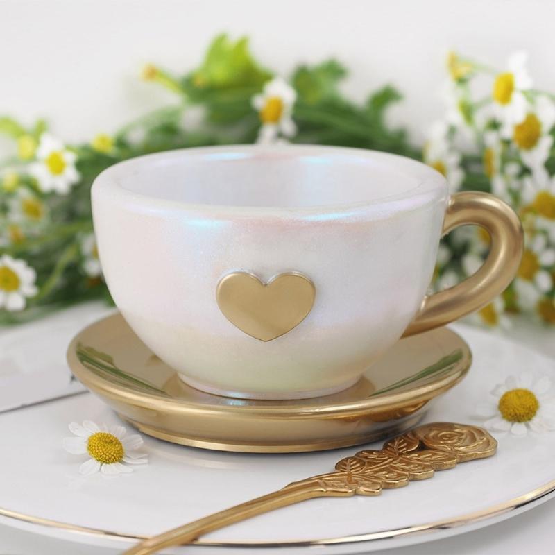 Silicone Teacup Candle Holder Mold Handmade Tray Moulds Silicone Texture Suitable for Craft and Handmade Decorations