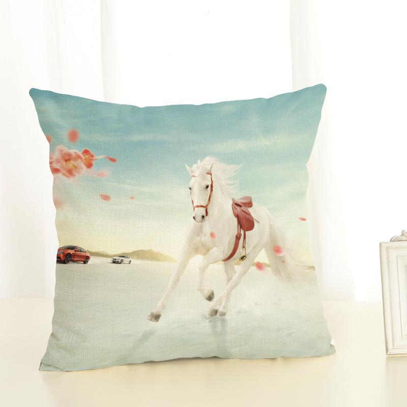 New Horse Printing Cushion Cover Cotton Linen Cartoon Horse Throw Pillow Case For Sofa Decorative Pillowcase Almohada Zt139