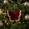 Luxury Fabric Tree Hanging Decor Flocked Christmas Ornaments with Gold Edging, Retro Red Velvet Holiday Festive Atmosphere Decoration, Elk Gingerbread