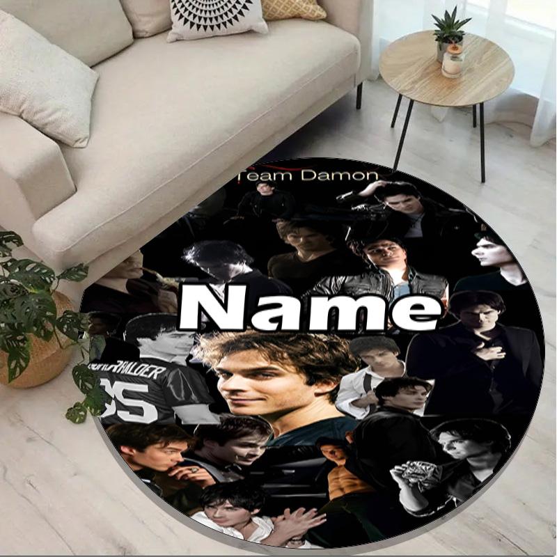 Custom Name Personalized Damon Salvatore Print Round Rug, Versatile Home Decor Carpet, for Playroom, Apartment, Balcony, Entryway, Hallway Gift