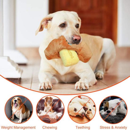 Plush Croissant Dog Toy Squeaky Bread Dog Chew Toy with Crinkle Sound Interactive Puppy Snuffle Toy for Small Medium Dogs