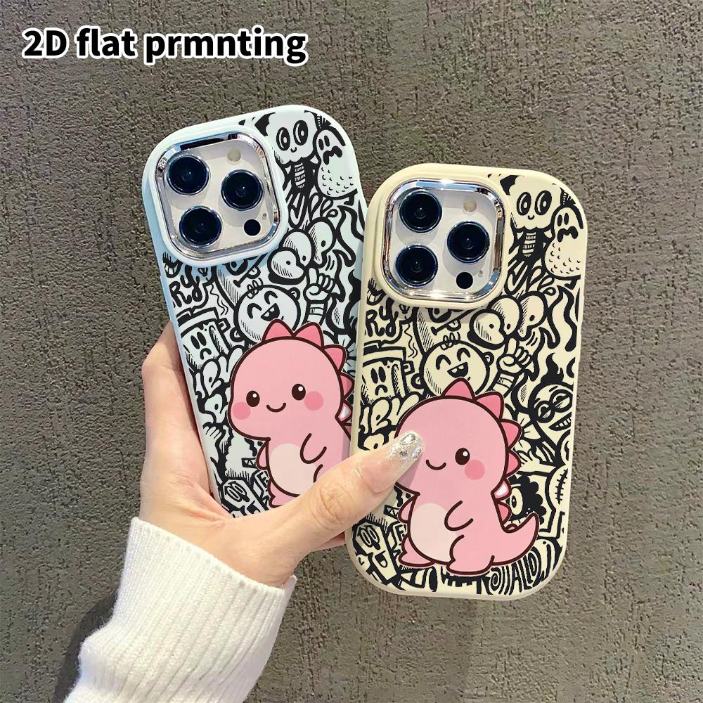 Phone case: 2D flat design suitable for iPhone 18 17 16 15 14 13 Pro protective case, couple style, pink little dinosaur, Christmas and Halloween gift