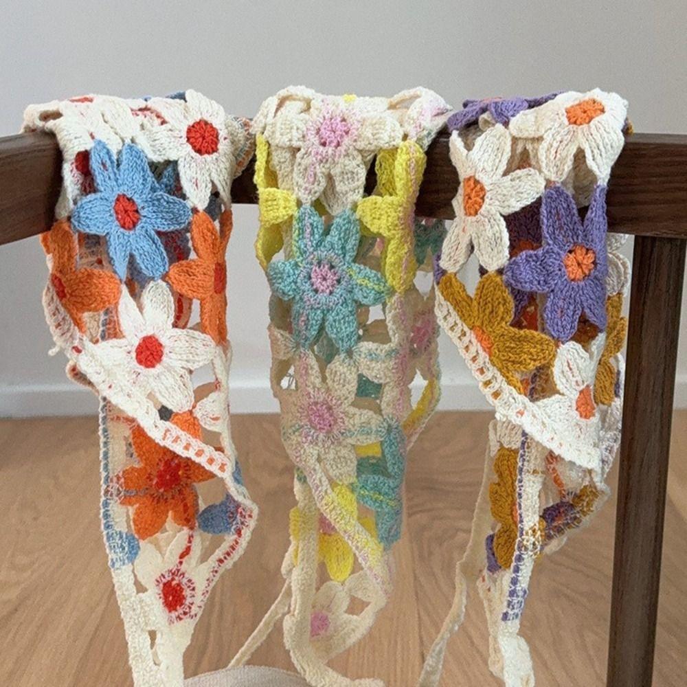 Little Daisy Crochet Triangle Headscarf French Retro Triangular Turban Scarf  Women Girls