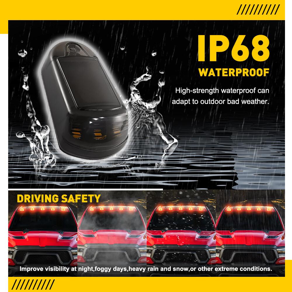 5PCS Universal Solar Powered Cab Flashing Light Roof Cab Amber Marker Lights