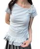 WEGO PHILLY Lace Hem Shoulder Ribbon Size Sax Women's Top, F,
