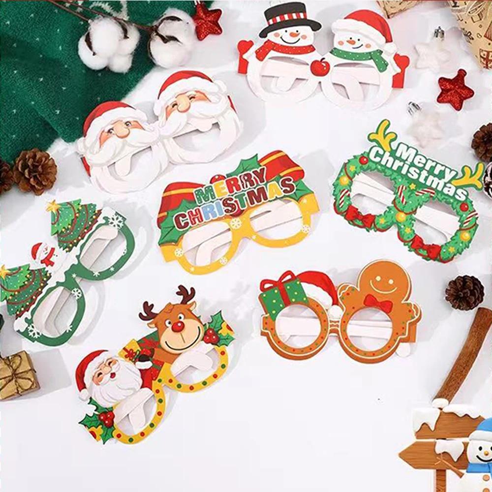 Runtow 12pcs Paper Funny Photo Props Glasses 2025 Merry Christmas Decor for Home Xmas Gifts New Year 2026 Santa Claus Navidad