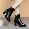 Fashion Chunky Heel Platform Women Cotton Shoes Soft Leather Winter Warm Thick Plush Anti-slip Simple Fashion High Heel Snow Boots