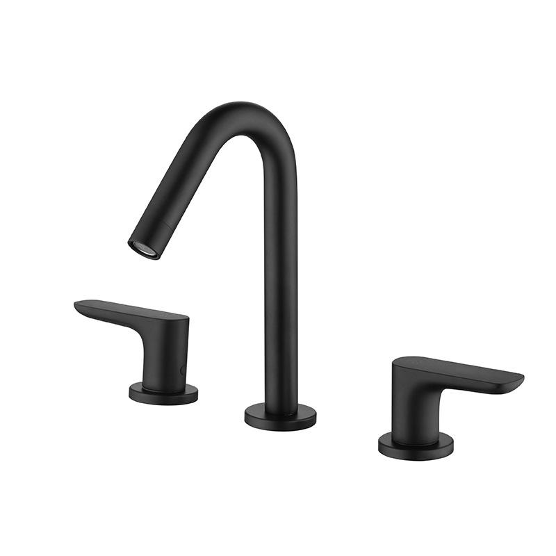 Double Handle Three Hole Bathroom Basin Faucet Black 304 Stainless Steel Hot And Cold Mixed Washbasin Faucet Black Basin Tap