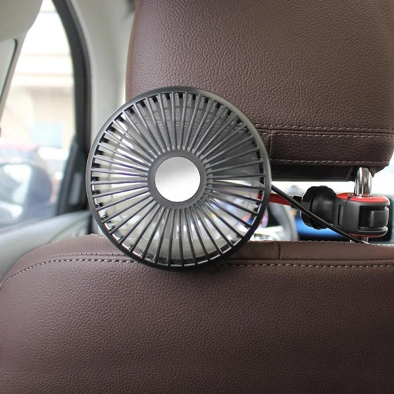 360° Auto Air Circulator USB Rechargeable 3 Speed Fan Rear Seat Ventilation Cooler Electric Rotating Fan For Car Truck Cab Use