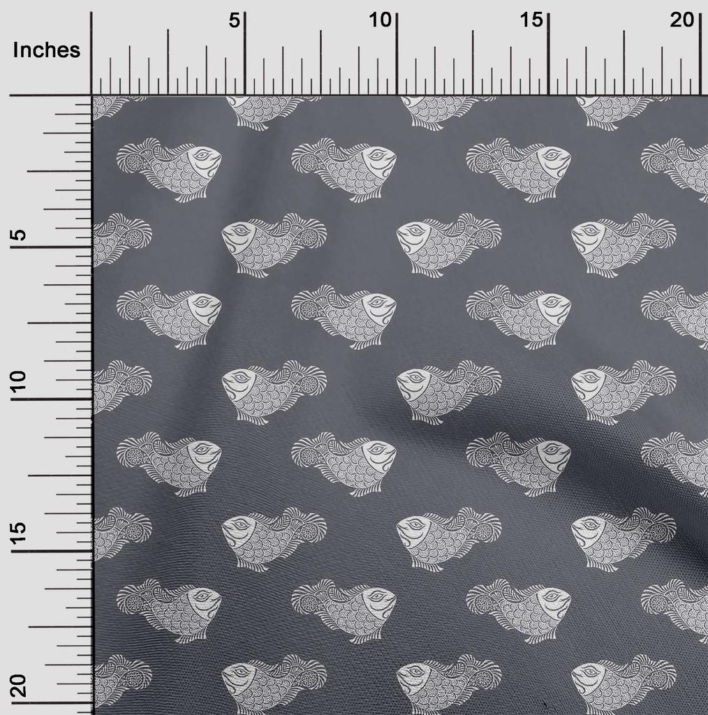 oneOone Cotton Flex Fabric Fish Block Decor Fabric Printed BTY 40 Inch Wide